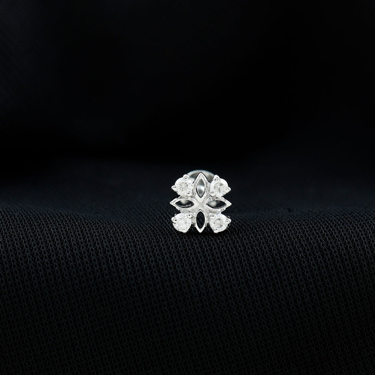 Round Moissanite Flower Earring for Cartilage Piercing