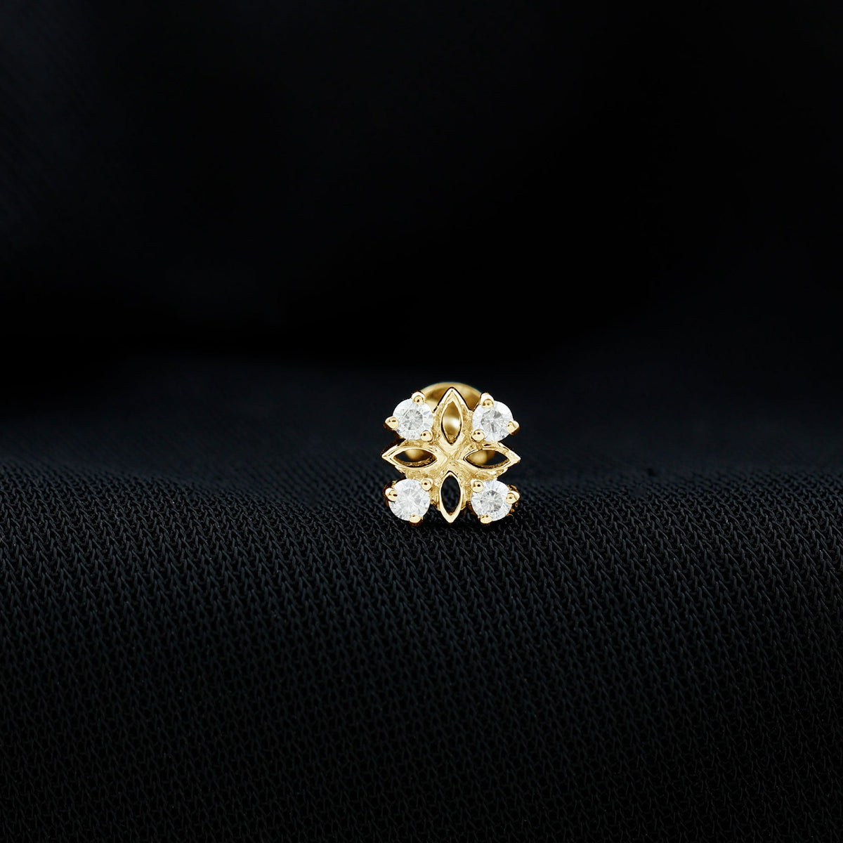 Round Moissanite Flower Earring for Cartilage Piercing