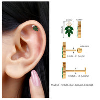 Real Emerald and Diamond Leaf Cartilage Earring