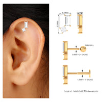 Baguette and Princess Cut Moissanite 2 Stone Helix Earring