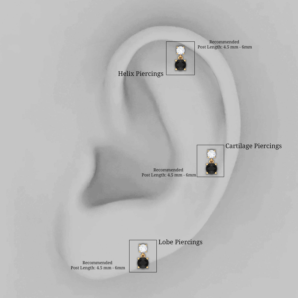 Round Black Onyx and Diamond Helix Drop Earring