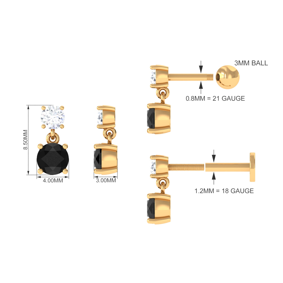 Round Black Onyx and Diamond Helix Drop Earring