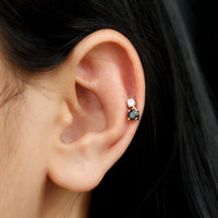 Round Black Onyx and Diamond Helix Drop Earring