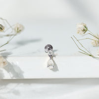 Pear and Round Cut Diamond Stud Drop Helix Earring