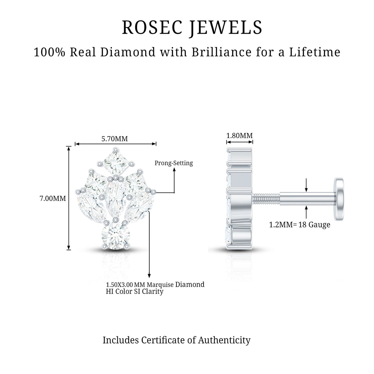 Real Diamond Designer Earring for Cartilage Piercing