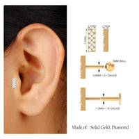 Genuine Diamond Bar Earring for Cartilage Piercing