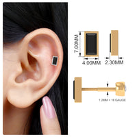 Baguette Cut Black Onyx Helix Earring in Bezel Setting