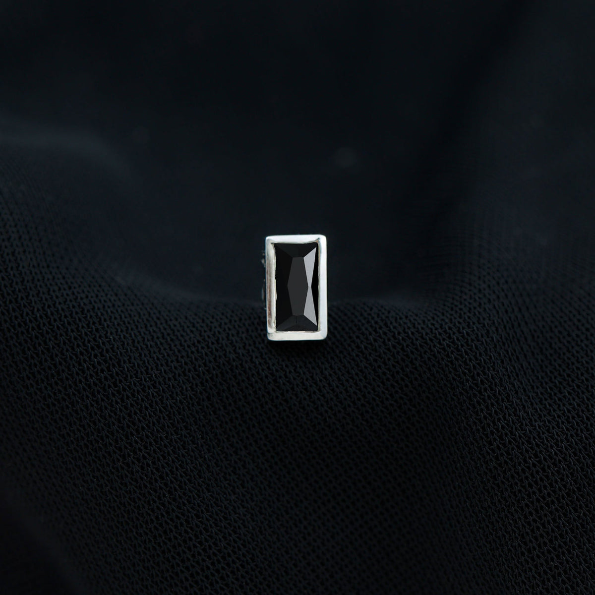 Baguette Cut Black Onyx Helix Earring in Bezel Setting