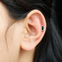 Baguette Cut Black Onyx Helix Earring in Bezel Setting