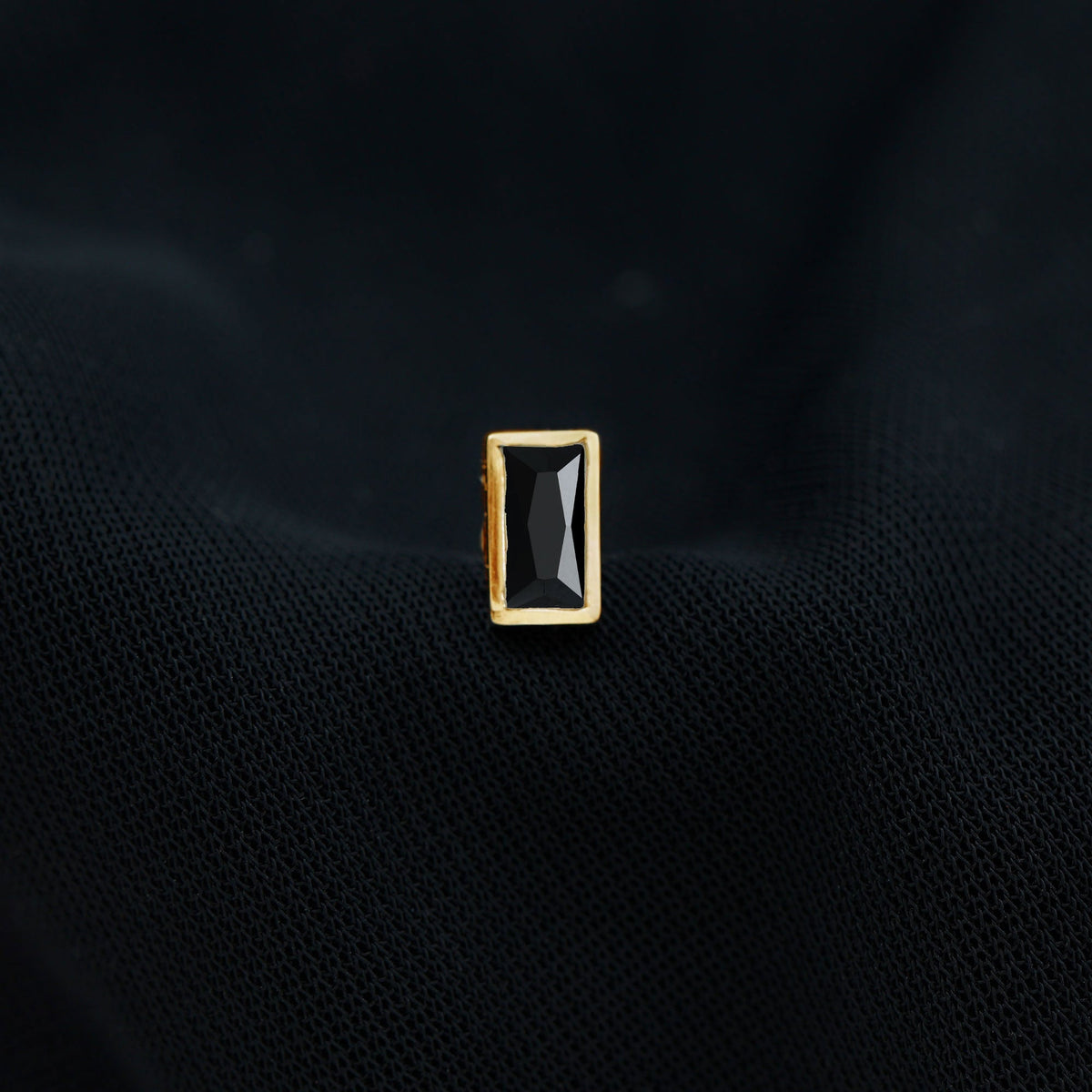 Baguette Cut Black Onyx Helix Earring in Bezel Setting