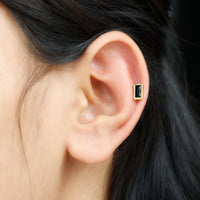 Baguette Cut Black Onyx Helix Earring in Bezel Setting