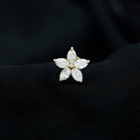 Marquise Cut Moissanite Floral Earring for Cartilage Piercing