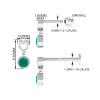 Emerald Heart Drop Earring for Tragus Piercing