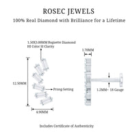 Certified Natural Baguette Diamond Crawler Earring
