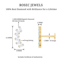 Certified Natural Baguette Diamond Crawler Earring