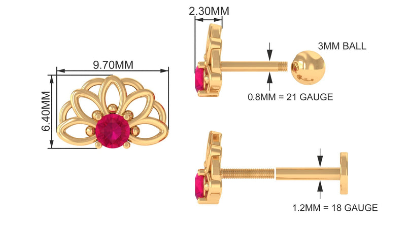 Natural Ruby Lotus Cartilage Earring