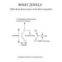 Certified Moissanite Curved Helix Earring for Her