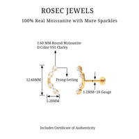 Certified Moissanite Curved Helix Earring for Her