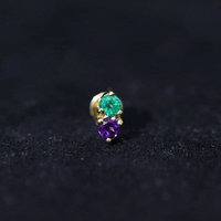 Real Amethyst and Emerald Earring for Helix Piercing
