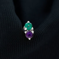 Real Amethyst and Emerald Earring for Helix Piercing