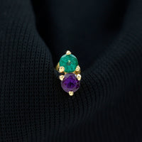 Real Amethyst and Emerald Earring for Helix Piercing