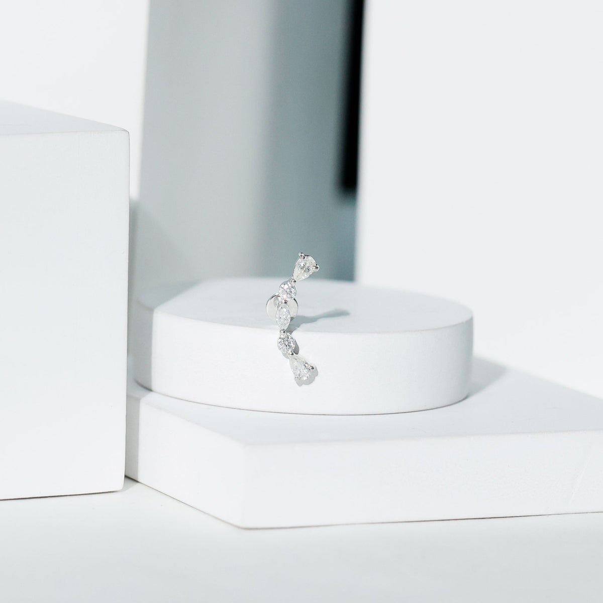 Certified Moissanite Curved Crawler Earring for Helix Piercing
