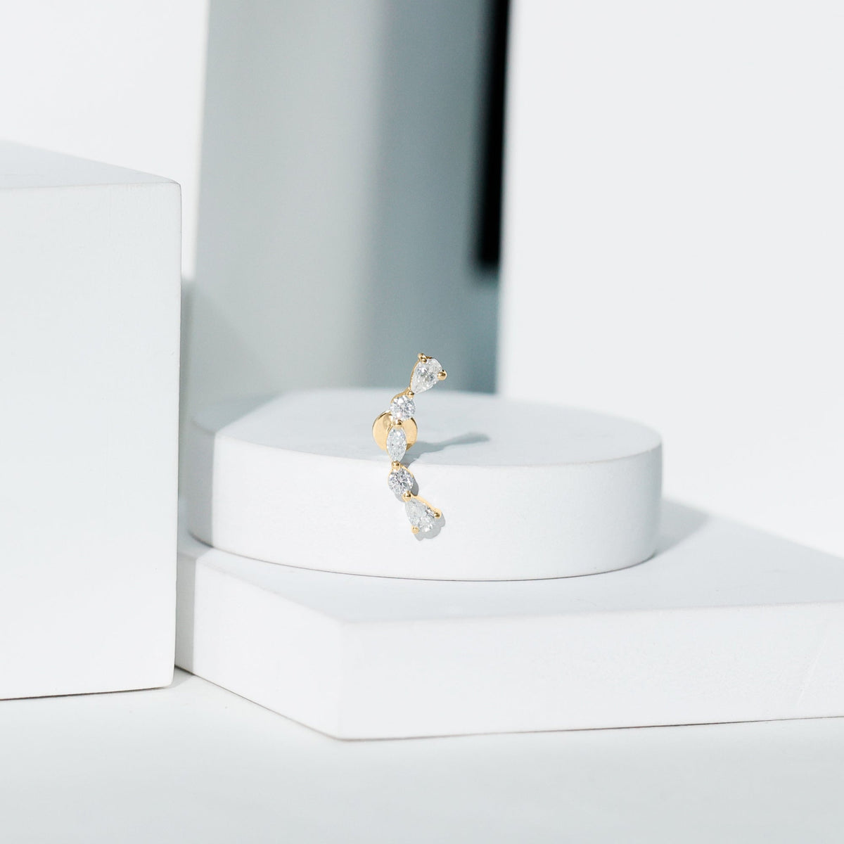 Certified Moissanite Curved Crawler Earring for Helix Piercing