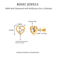 Real Diamond Unique Heart Earring for Upper Lobe Piercing