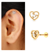 Real Diamond Unique Heart Earring for Upper Lobe Piercing
