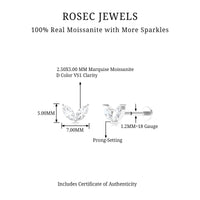Marquise Cut Moissanite Two Stone Leaf Helix Earring
