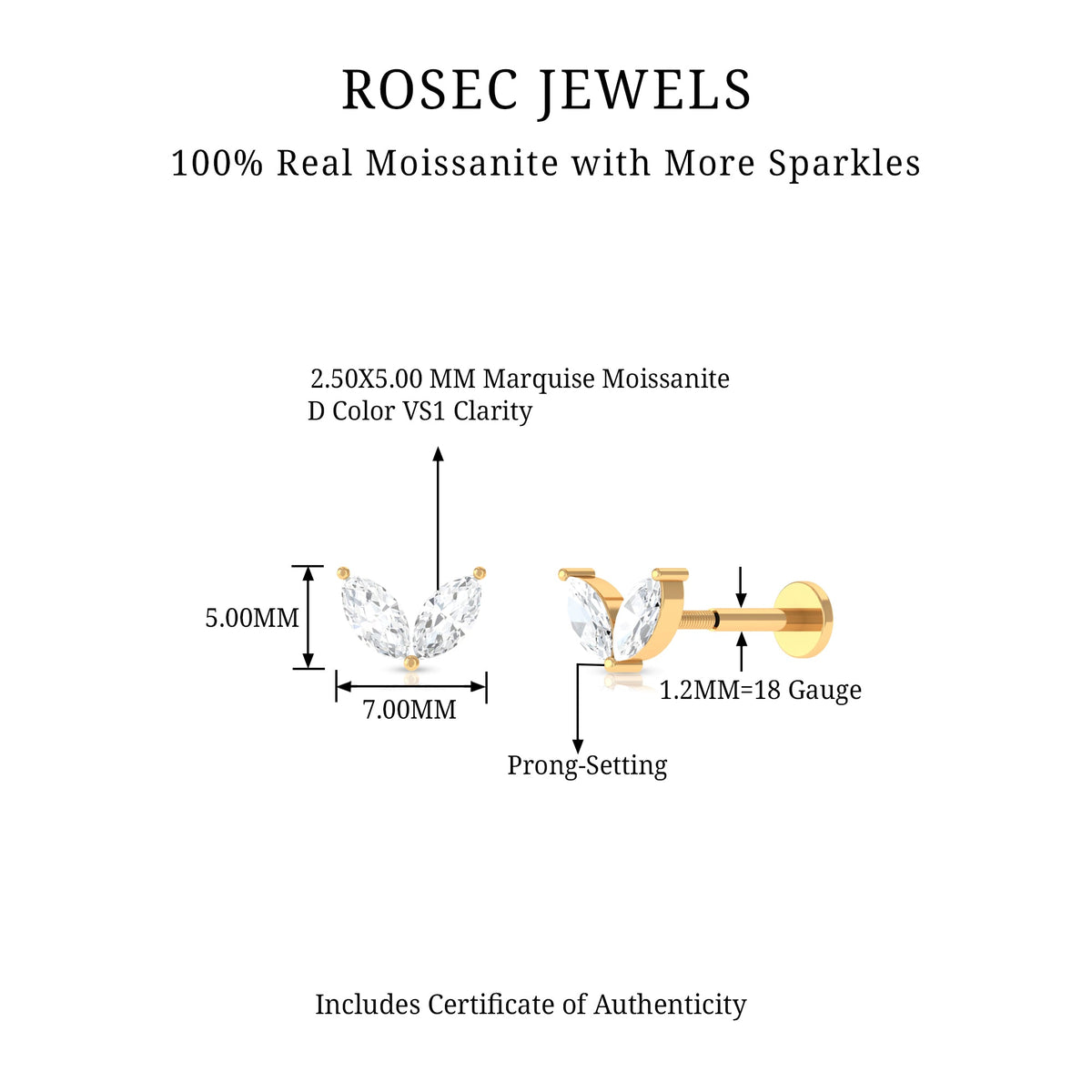 Marquise Cut Moissanite Two Stone Leaf Helix Earring