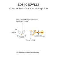 Marquise Cut Moissanite Two Stone Leaf Helix Earring