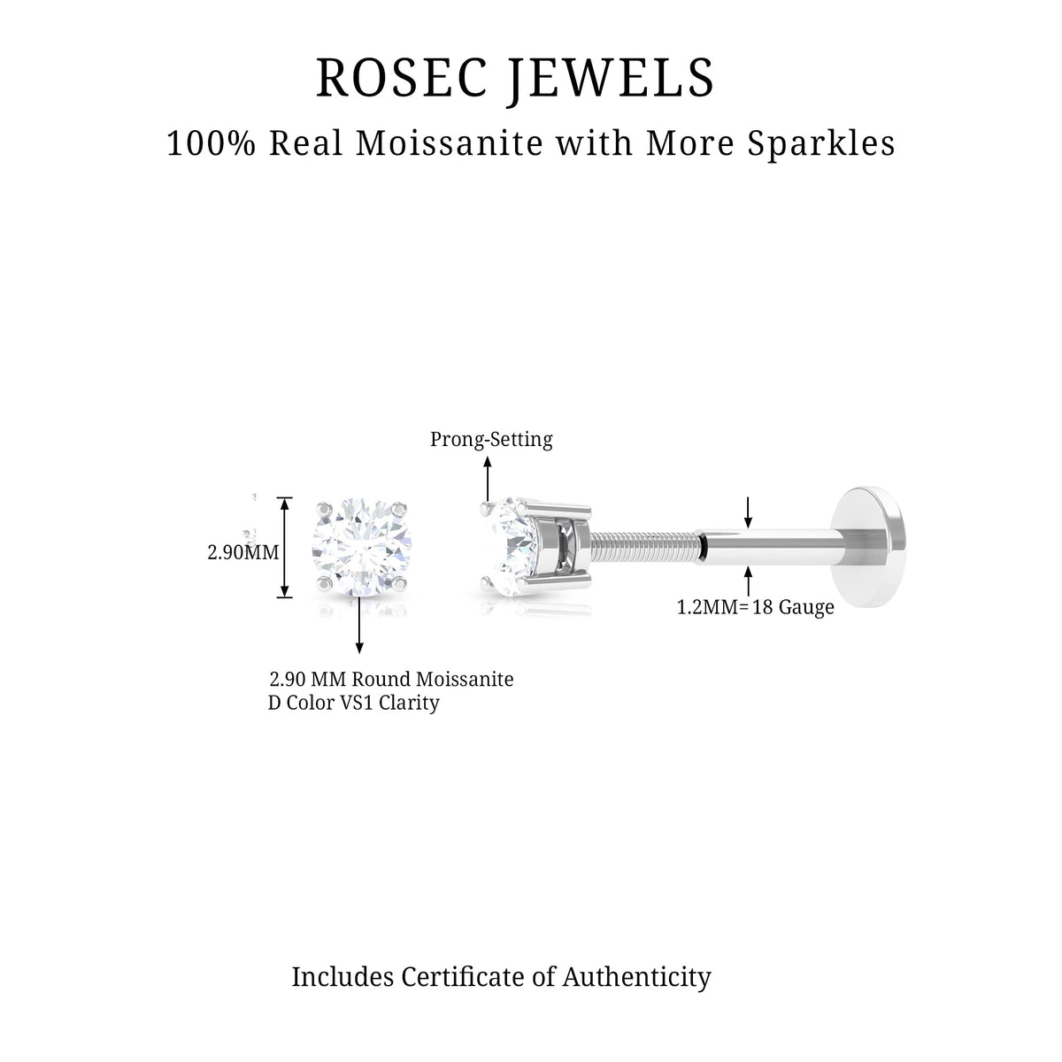 Tiny Round Moissanite Conch Earring with Flat Back