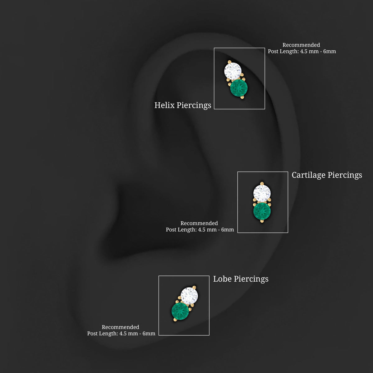 Dainty Emerald and Diamond Two Stone Tragus Earring