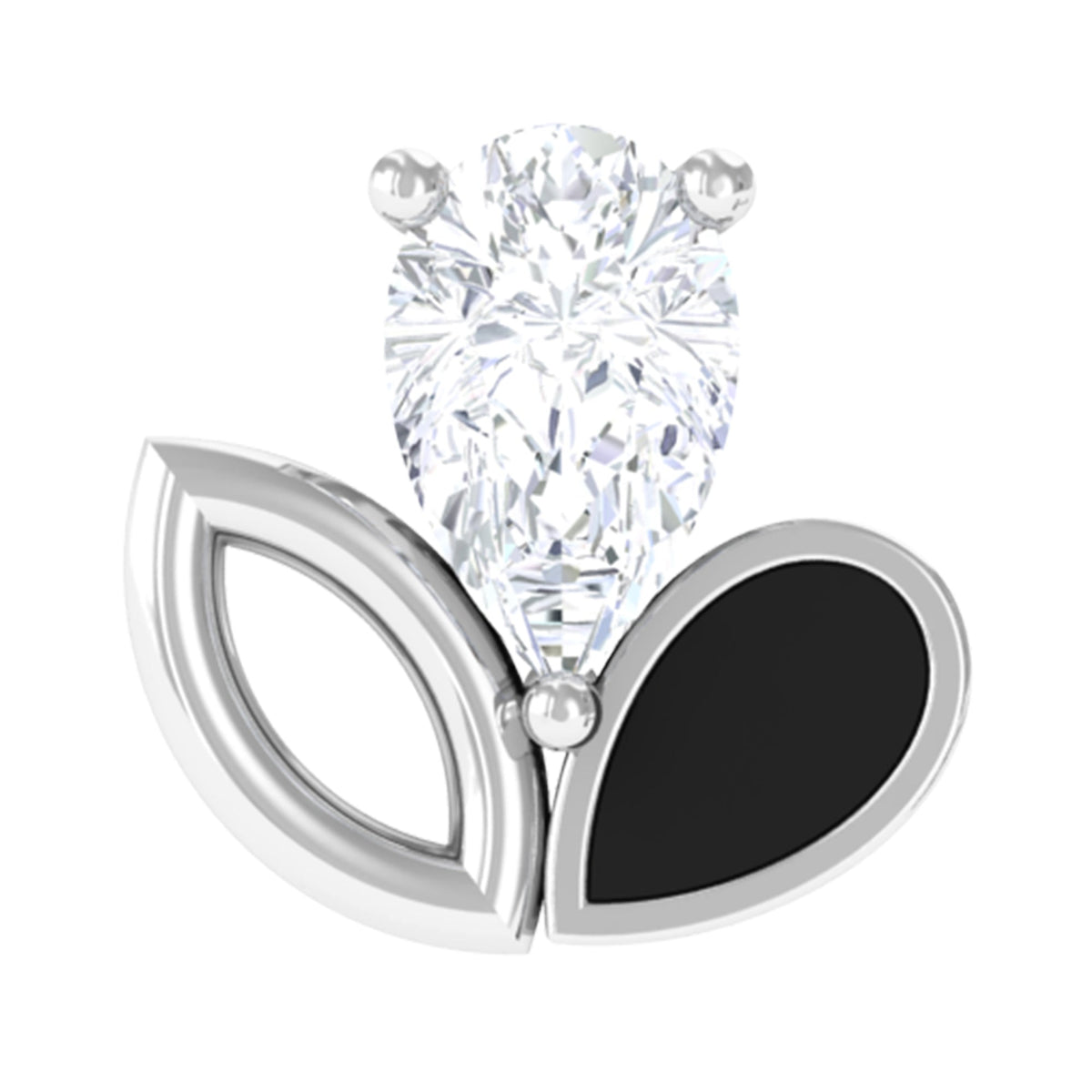 Pear Cut Moissanite Cartilage Earring with Black Enamel
