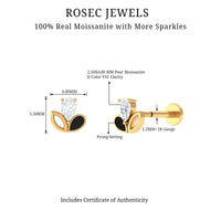 Pear Cut Moissanite Cartilage Earring with Black Enamel