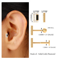 Diamond Bar Tragus Earring with Black Enamel
