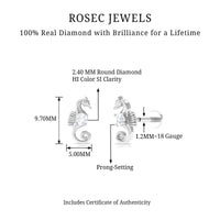 Real Diamond Cute Sea Horse Earring for Helix Piercing
