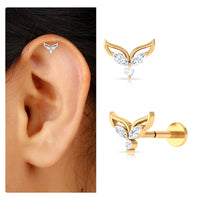 Certified Moissanite Fishtail Earring for Cartilage Piercing