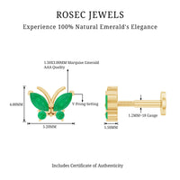 Natural Emerald Butterfly Earring for Cartilage Piercing