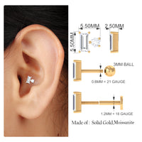 Baguette and Round Cut Moissanite Tragus Earring