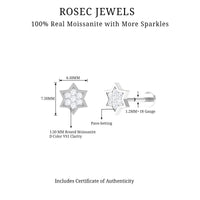 Round Moissanite Star Earring for Cartilage Piercing