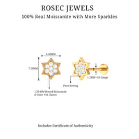 Round Moissanite Star Earring for Cartilage Piercing