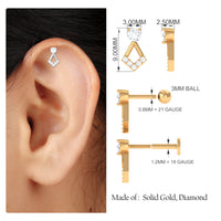 Certified Moissanite Geometric Earring for Tragus Piercing