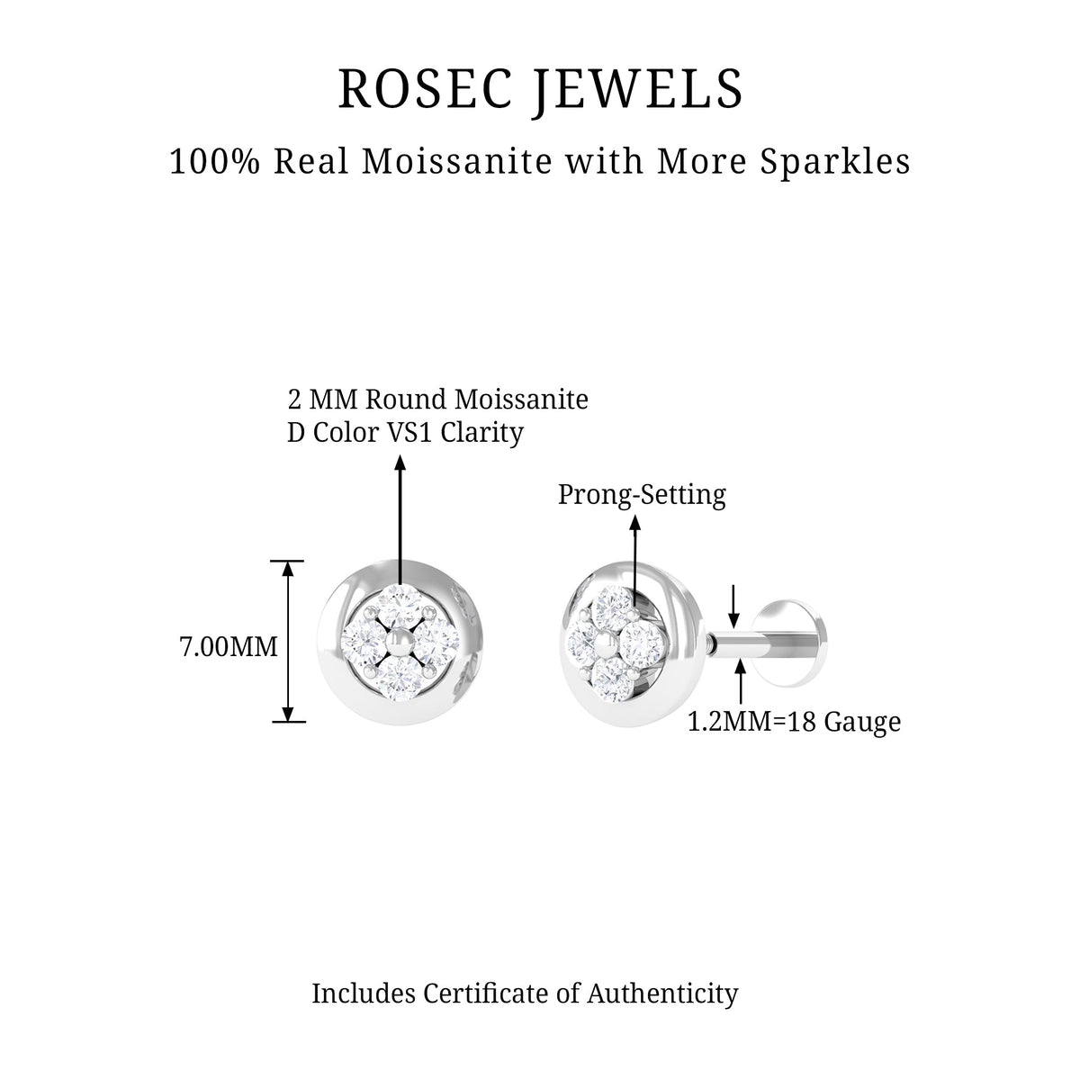 Moissanite Cluster Earring for Second Hole Piercing