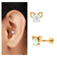 Round Ethiopian Opal Cute Cat Cartilage Earring