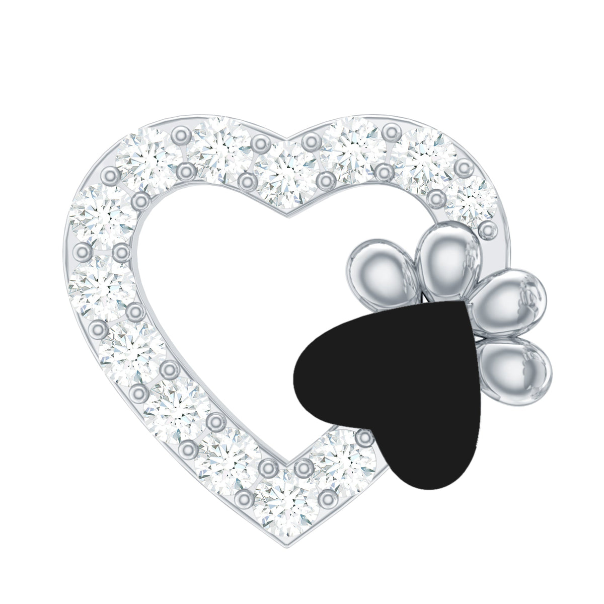 Certified Moissanite Paw and Heart Cartilage Earring with Enamel