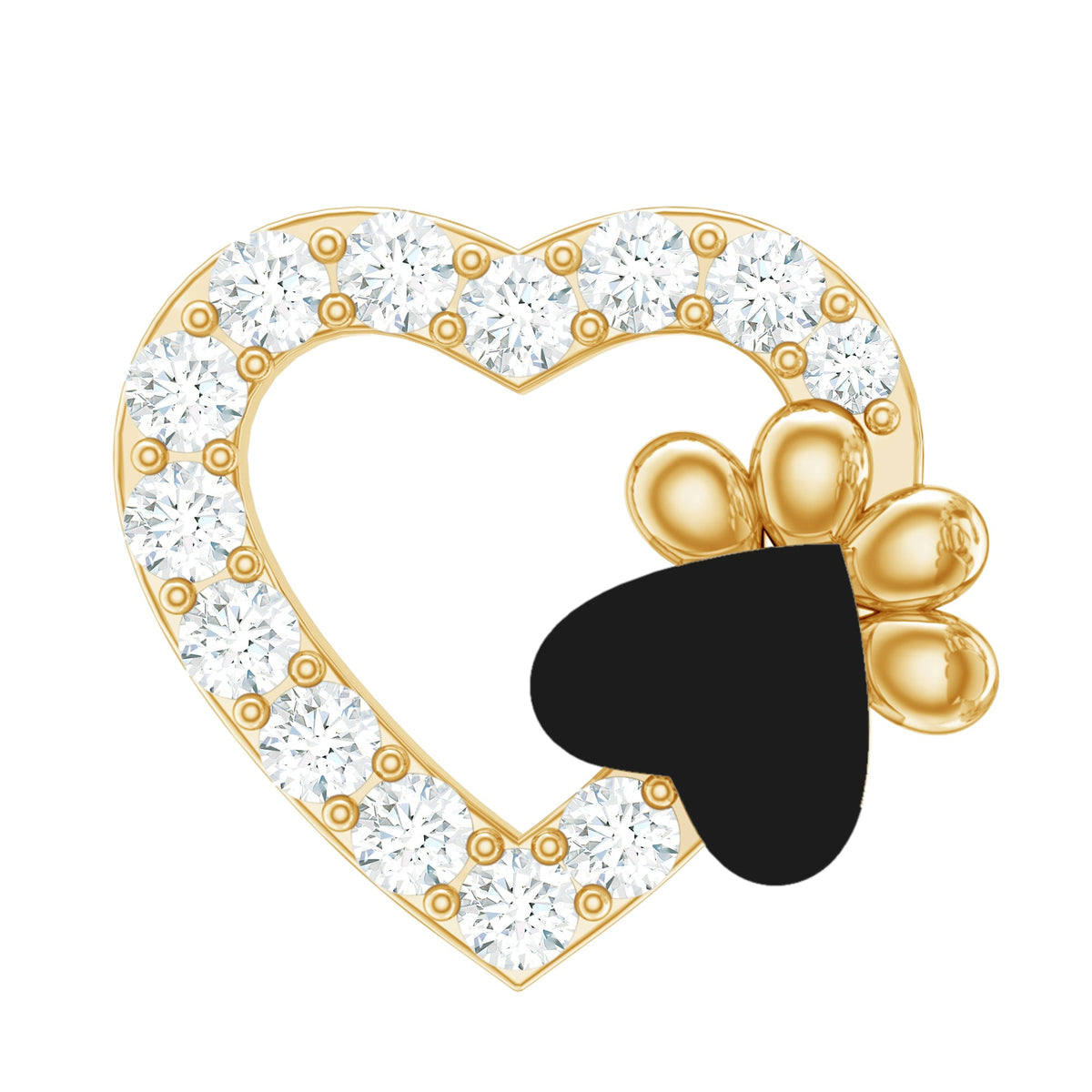 Certified Moissanite Paw and Heart Cartilage Earring with Enamel
