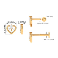 Genuine Diamond Heart Earring for Cartilage Piercing