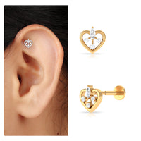 Genuine Diamond Heart Earring for Cartilage Piercing